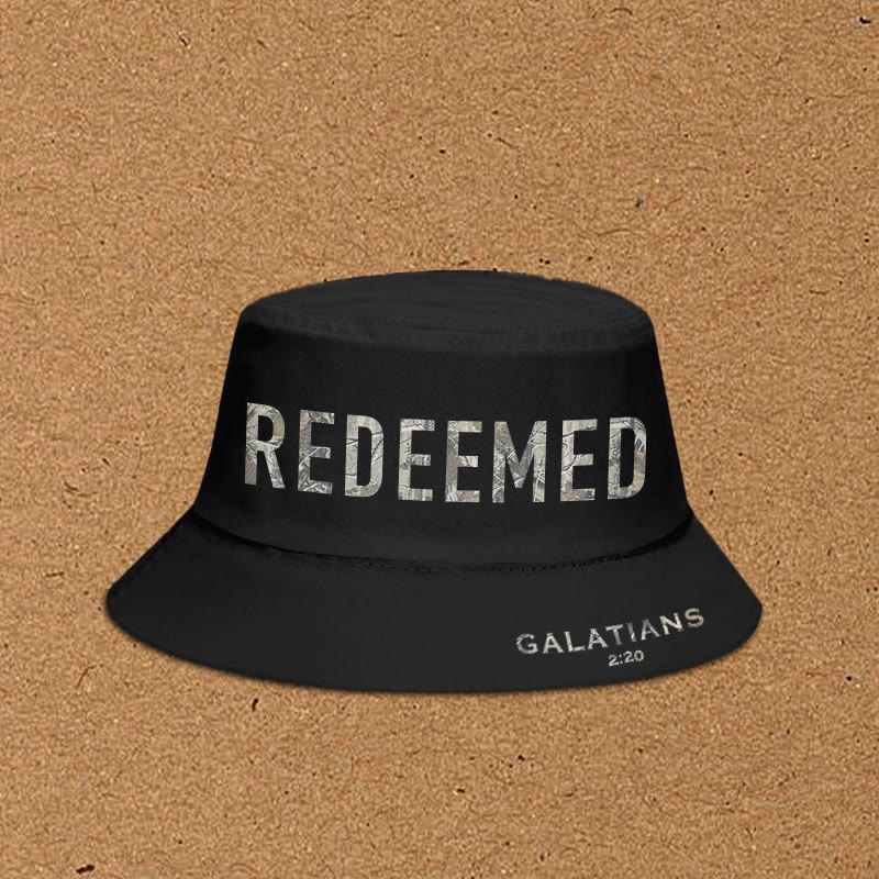 Dead Leaves Camouflage Redeemed Galatians 2:20 Print Bucket Hat - Black - XL(62cm) - image 1