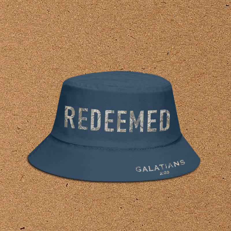 Dead Leaves Camouflage Redeemed Galatians 2:20 Print Bucket Hat - Blue - XL(62cm) - image 4