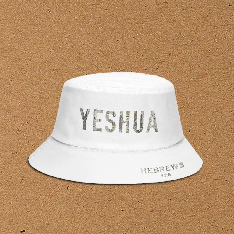 Dead Leaves Camouflage Yeshua Hebrews 13:8 Print Bucket Hat - White - XL(62cm) - image 2