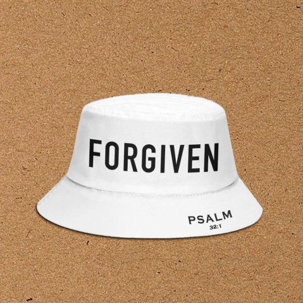 Forgiven Psalm 32:1 Print Bucket Hat - White - XL(62cm) - image 3