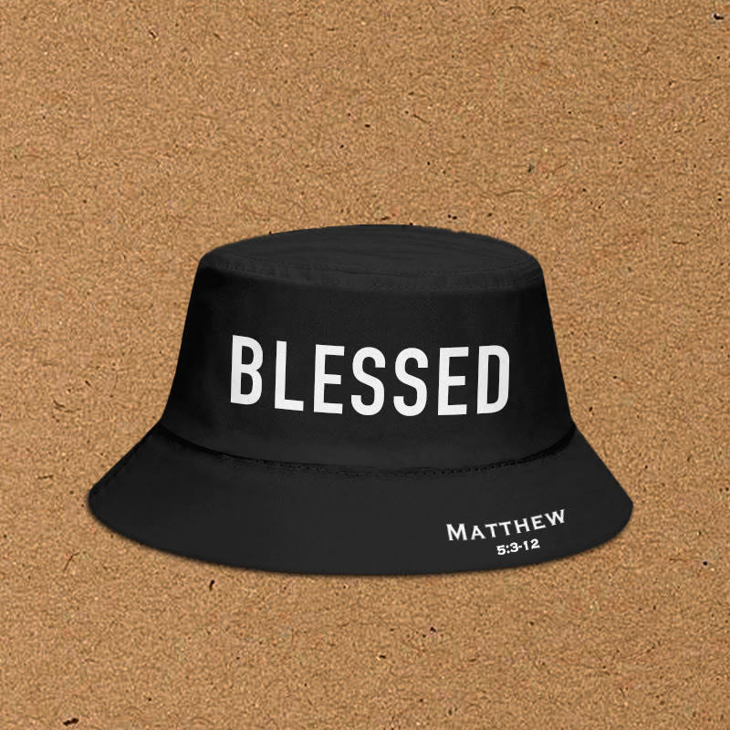 Blessed Matthew 5:3-12 Print Bucket Hat - Black - XL(62cm) - image 2