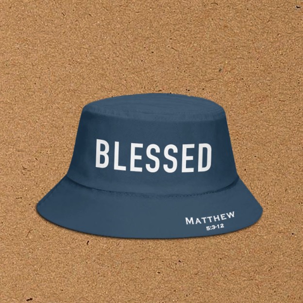 Blessed Matthew 5:3-12 Print Bucket Hat - Blue - XL(62cm) - image 1
