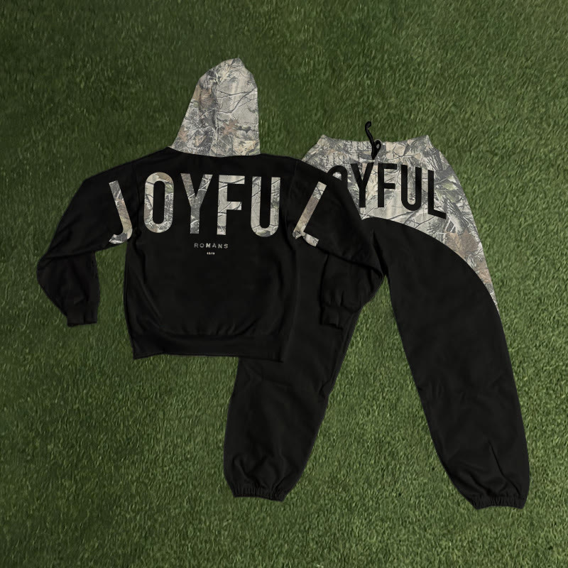 Joyful Dead Leaves Camouflage Print Hoodie Set - Black - 8XL - image 2