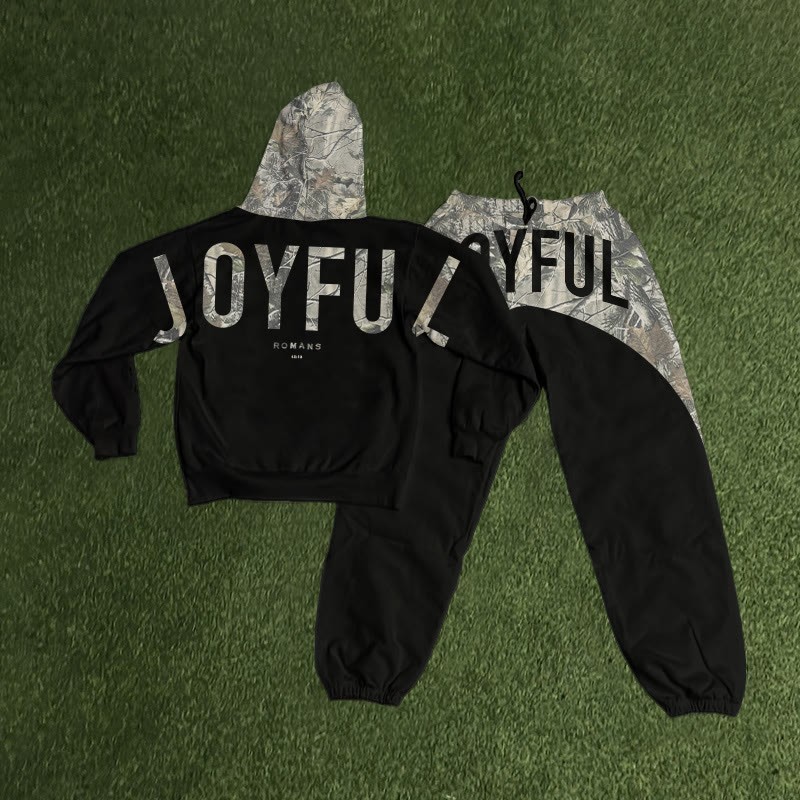 Joyful Dead Leaves Camouflage Print Hoodie Set - Black - 8XL - image 2