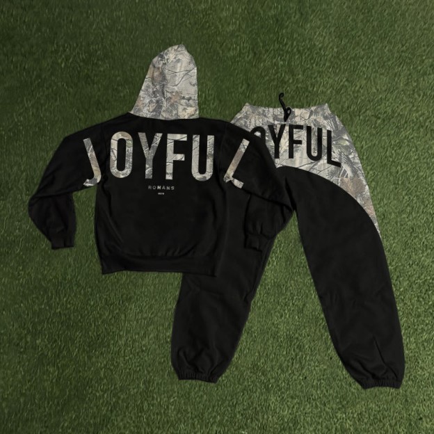 Joyful Dead Leaves Camouflage Print Hoodie Set - Black - 8XL - image 2