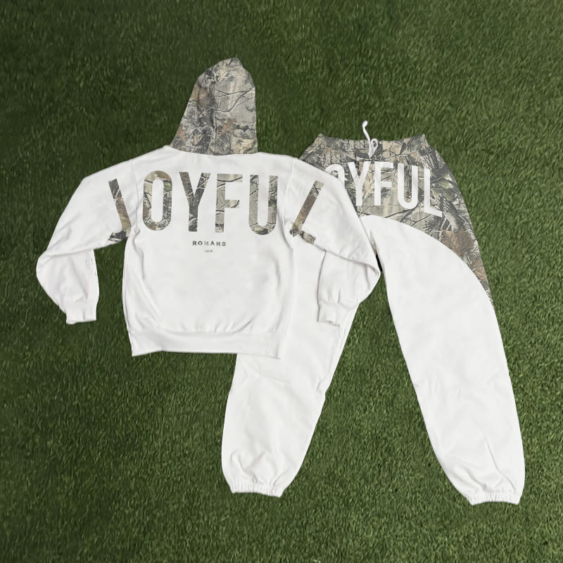 Joyful Dead Leaves Camouflage Print Hoodie Set - White - 8XL - image 1