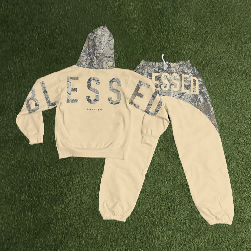 Blessed Dead Leaves Camouflage Print Hoodie Set - Apricot - 8XL - image 2