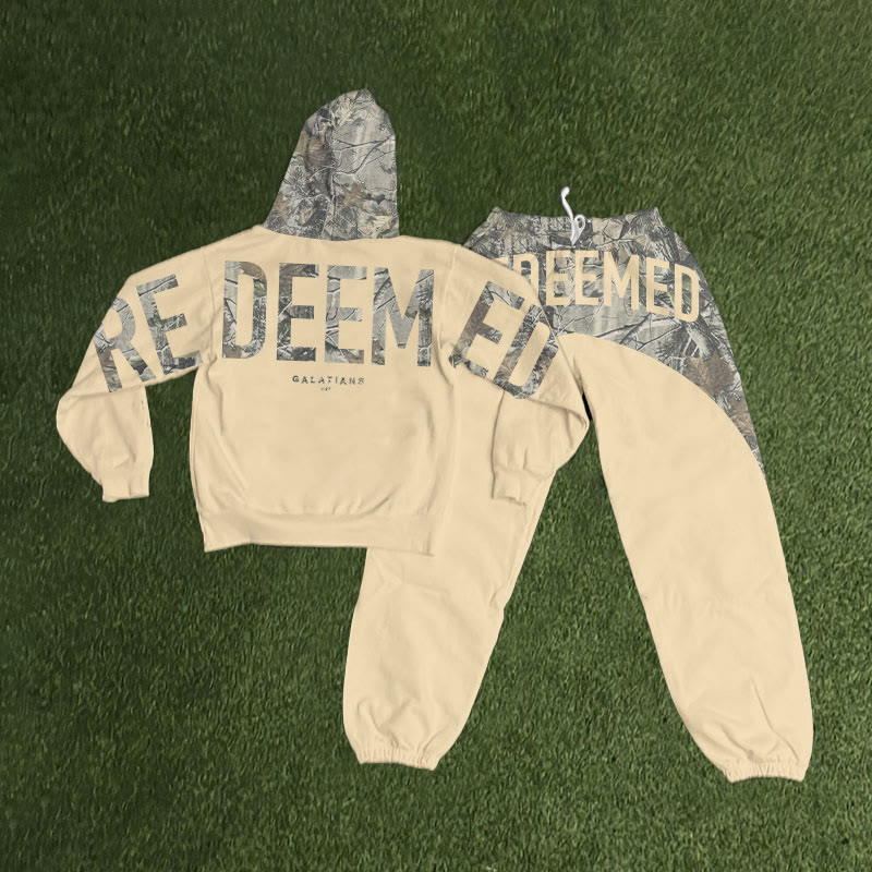 Redeemed Dead Leaves Camouflage Print Hoodie Set - Apricot - 8XL - image 2