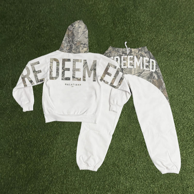 Redeemed Dead Leaves Camouflage Print Hoodie Set - White - 8XL - image 1