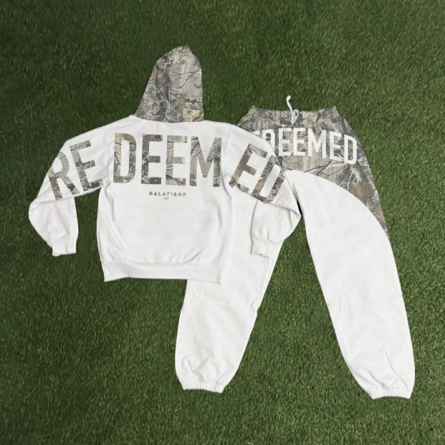 Redeemed Dead Leaves Camouflage Print Hoodie Set - White - 8XL - image 1