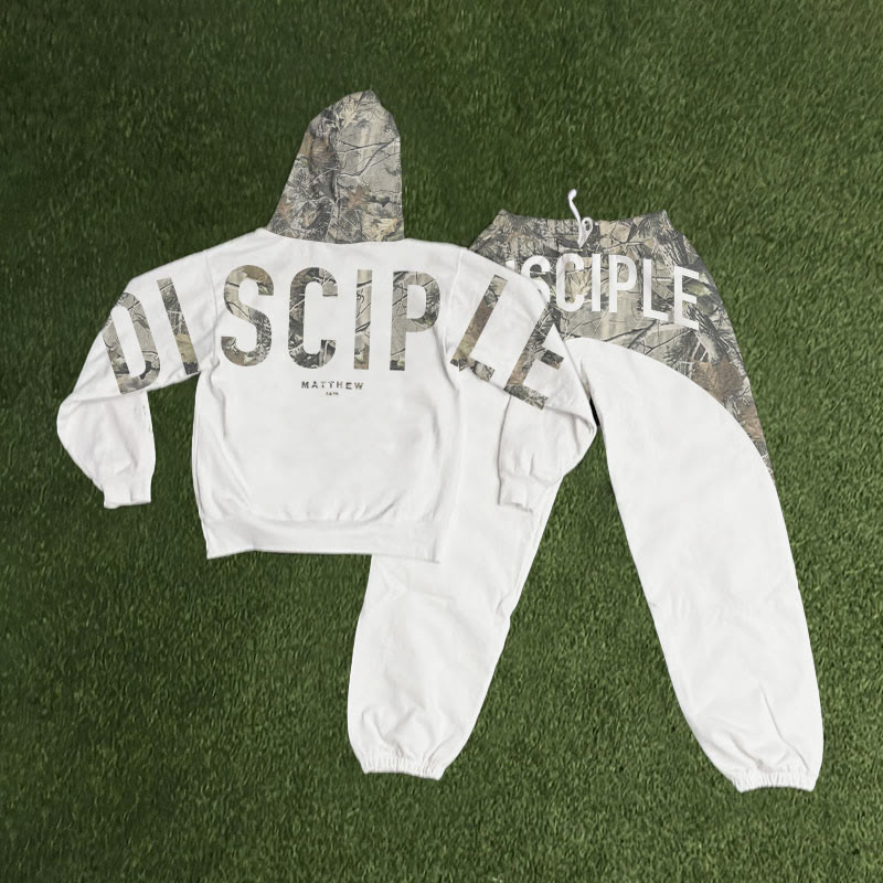 Disciple Dead Leaves Camouflage Print Hoodie Set - White - 8XL - image 2