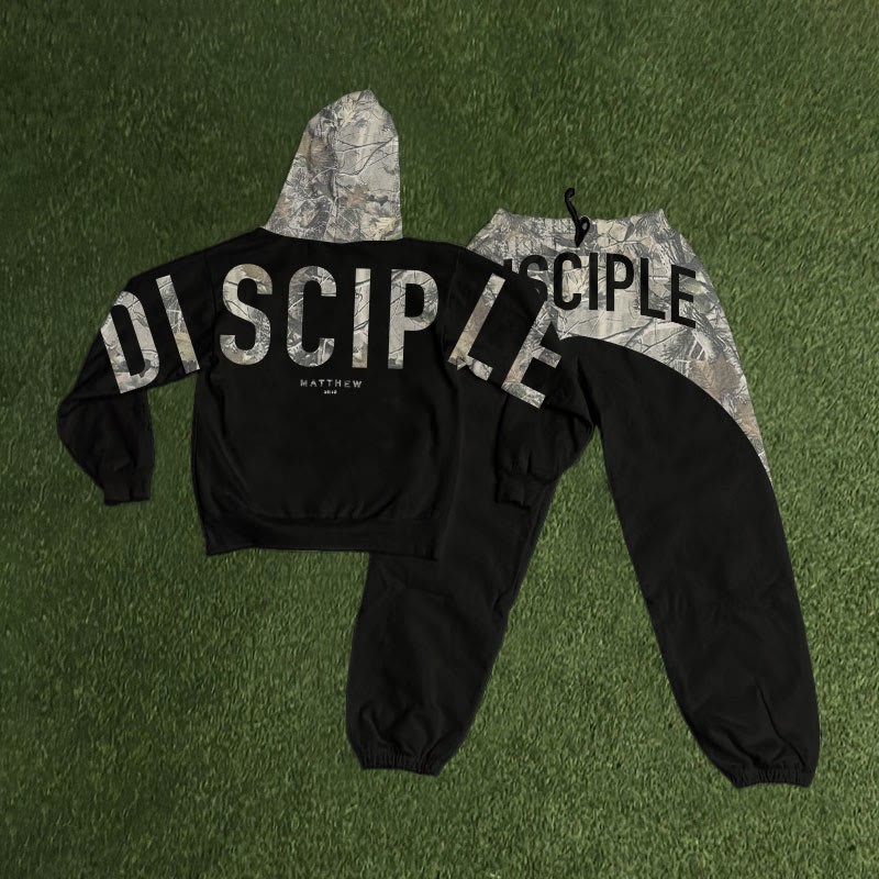 Disciple Dead Leaves Camouflage Print Hoodie Set - Black - 8XL - image 1