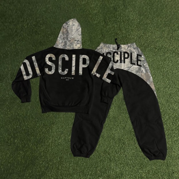 Disciple Dead Leaves Camouflage Print Hoodie Set - Black - 8XL - image 1