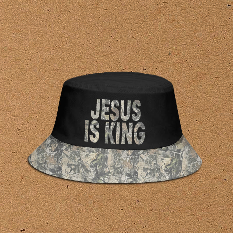 Jesus Is King Dead Leaves Camouflage Patchwork Print Bucket Hat - Black - XL(62cm) - image 2
