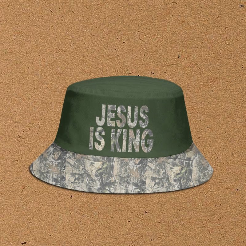 Jesus Is King Dead Leaves Camouflage Patchwork Print Bucket Hat - Army Green - XL(62cm) - image 1
