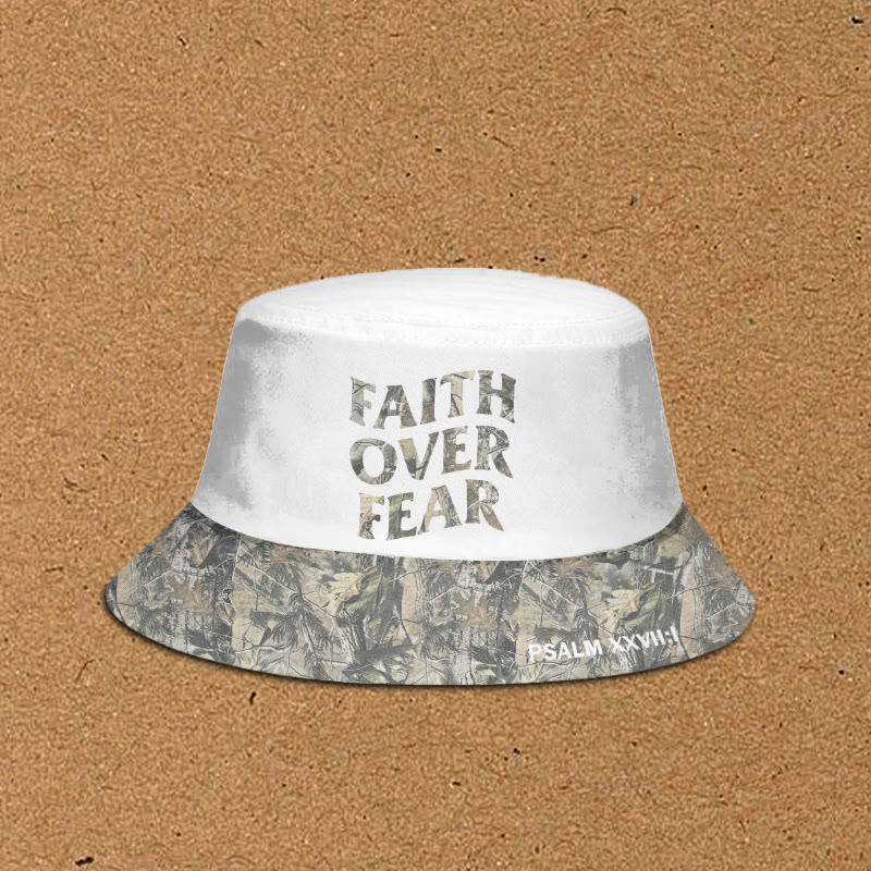 Faith Over Fear Dead Leaves Camouflage Patchwork Print Bucket Hat - White - XL(62cm) - image 2