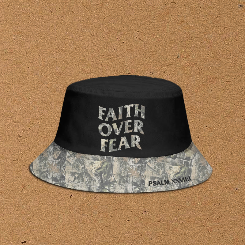 Faith Over Fear Dead Leaves Camouflage Patchwork Print Bucket Hat - Black - XL(62cm) - image 1