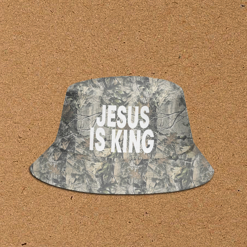 Jesus Is King Dead Leaves Camouflage Print Bucket Hat - Green - XL(62cm) - image 1