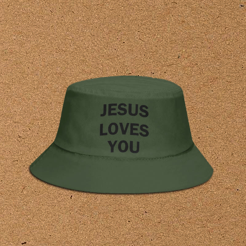 Jesus Loves You Print Bucket Hat - Army Green - XL(62cm) - image 2