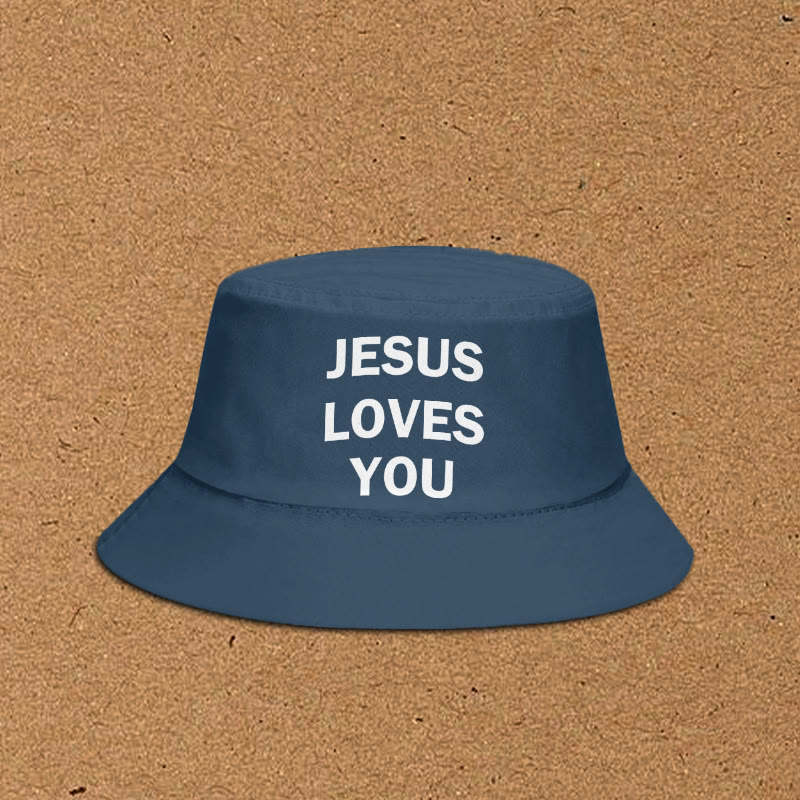 Jesus Loves You Print Bucket Hat - Blue - XL(62cm) - image 1