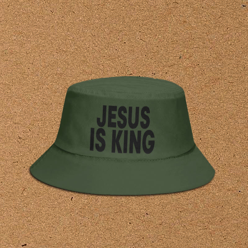 Jesus Is King Print Bucket Hat - Army Green - XL(62cm) - image 3