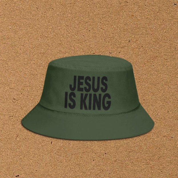 Jesus Is King Print Bucket Hat - Army Green - XL(62cm) - image 3