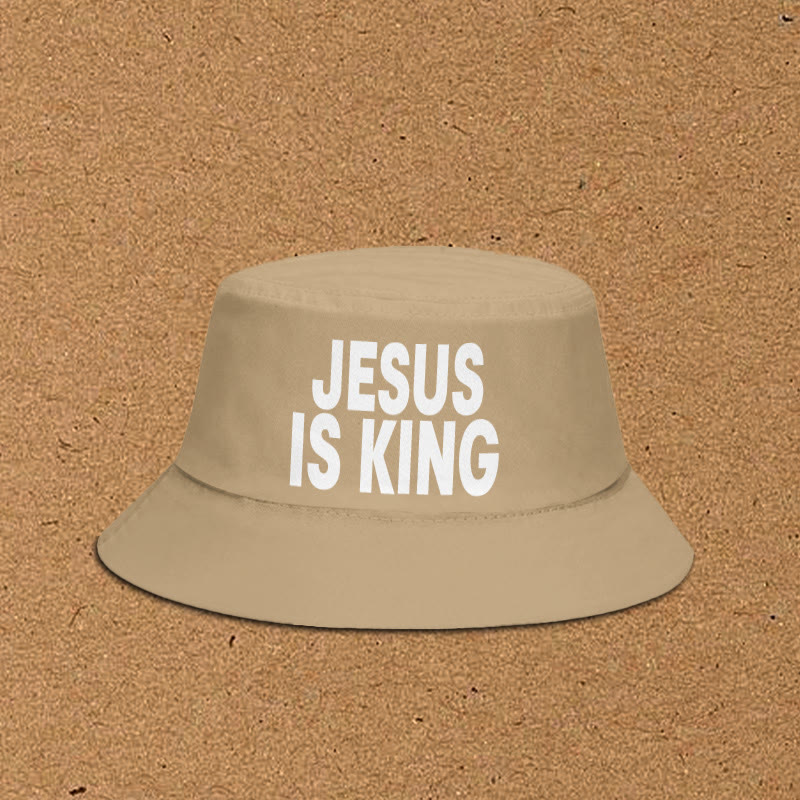 Jesus Is King Print Bucket Hat - Khaki - XL(62cm) - image 1