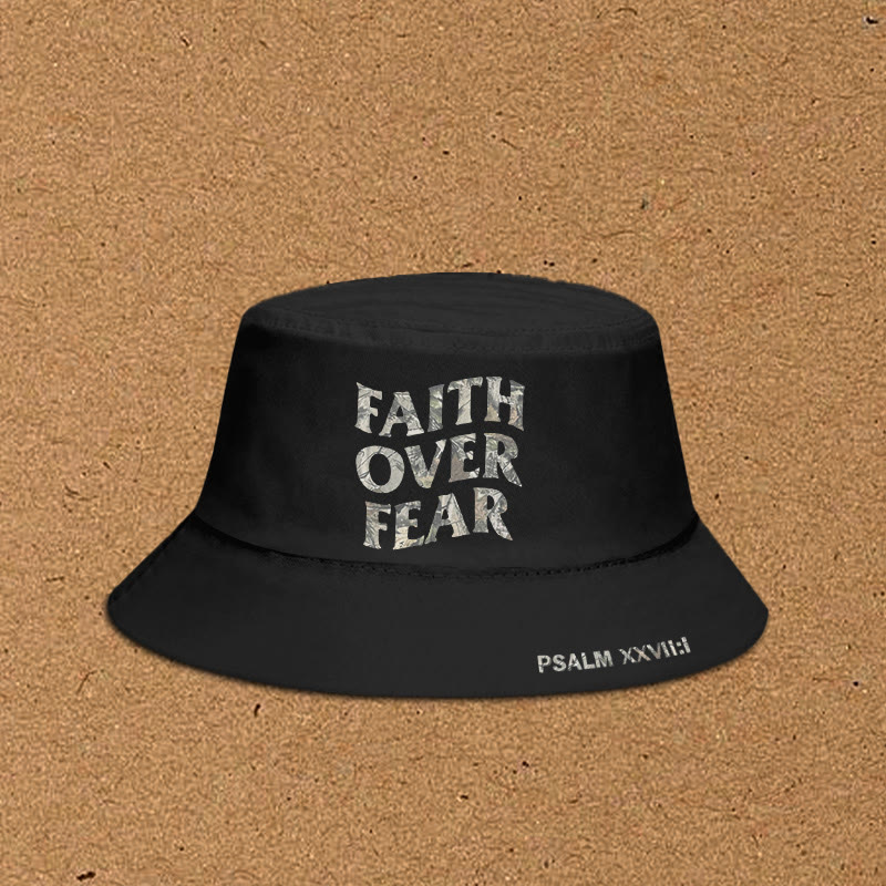 Dead Leaves Camouflage Faith Over Fear Print Bucket Hat - Black - XL(62cm) - image 2
