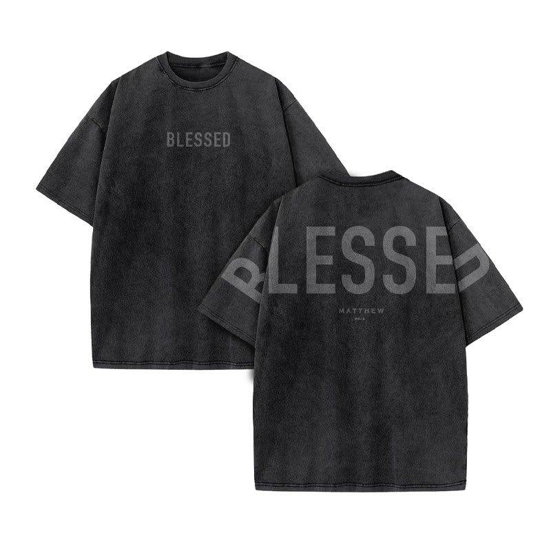 Blessed Matthew 5:3-12 Print Acid Washed T-shirt - Black - US20-22(3XL) - image 2