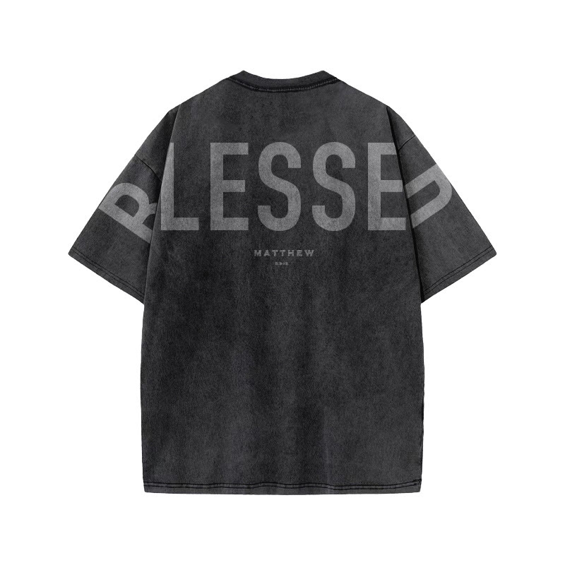 Blessed Matthew 5:3-12 Print Acid Washed T-shirt - image 1