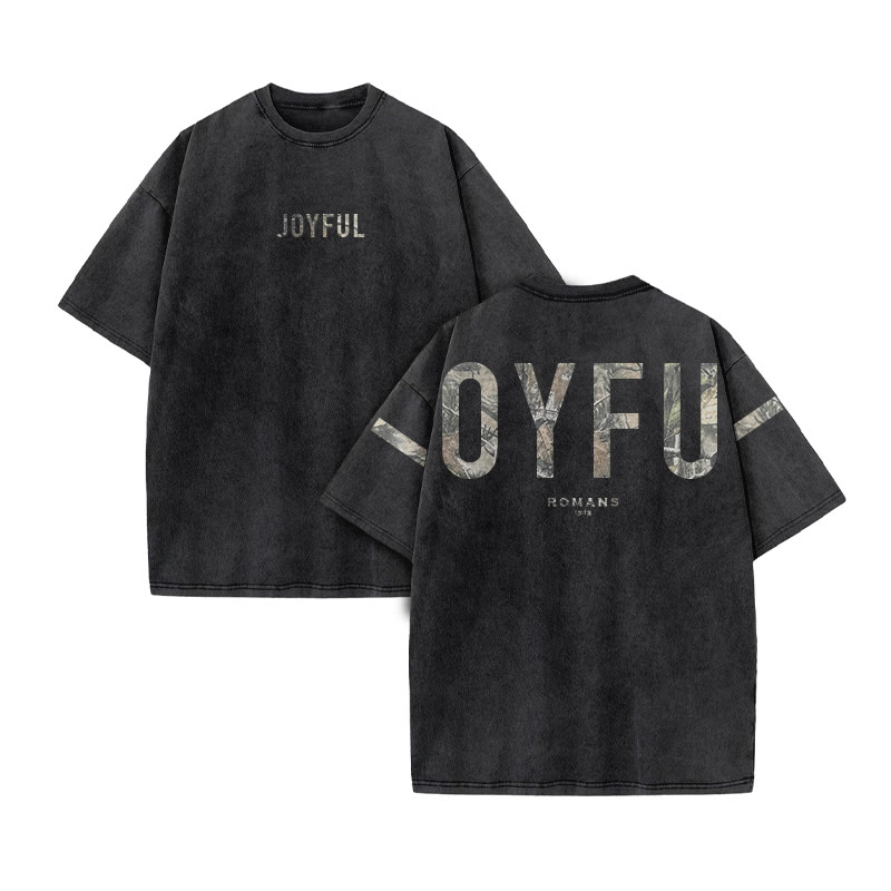 Joyful Romans 12:12 Dead Leaves Camouflage Print Acid Washed T-shirt - Black - US20-22(3XL) - image 2