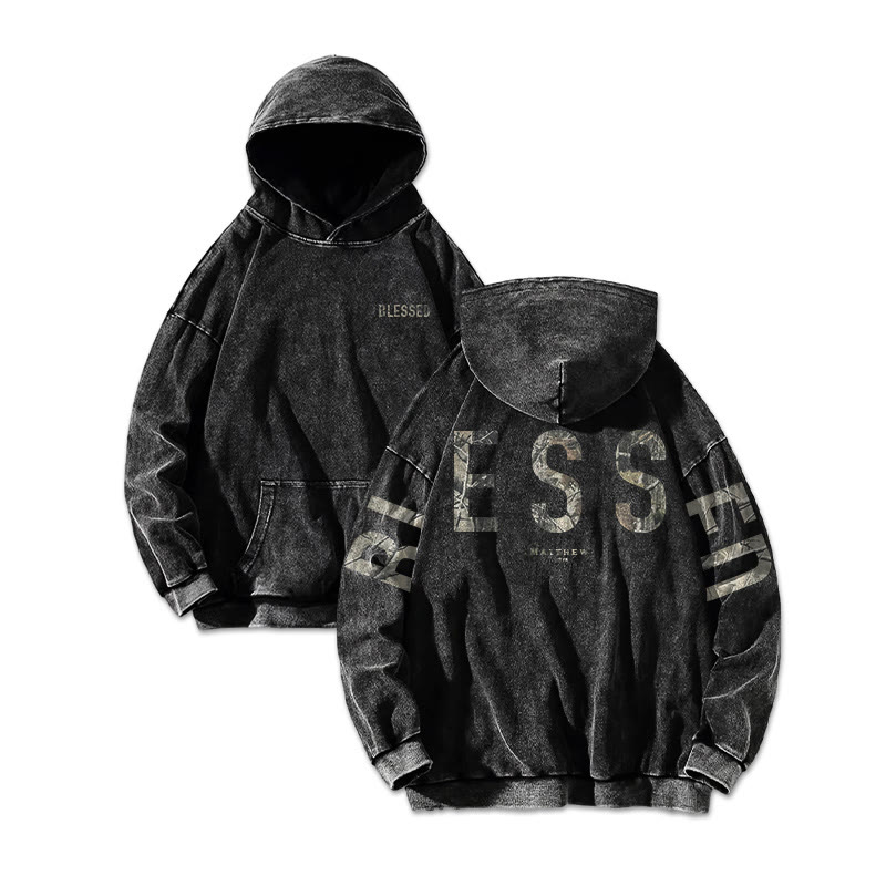 Blessed Matthew 5:3-12 Dead Leaves Camouflage Printed Washed Hoodie  - image 3