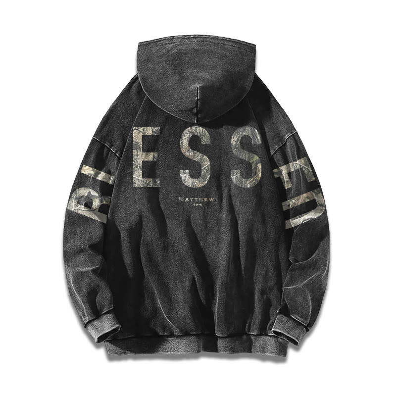 Blessed Matthew 5:3-12 Dead Leaves Camouflage Printed Washed Hoodie  - image 2