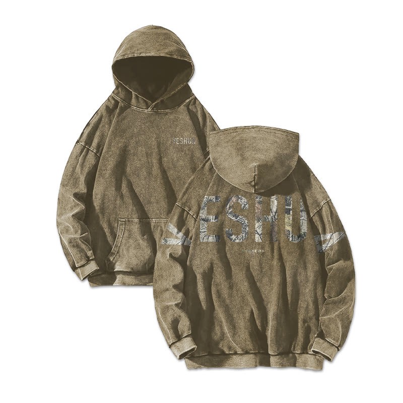 Yeshua Hebrews 13:8 Dead Leaves Camouflage Printed Washed Hoodie  - Khaki - US16-18(2XL) - image 3