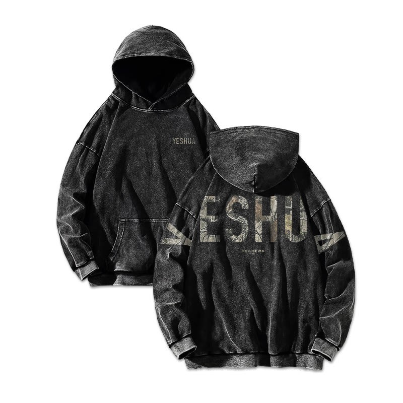 Yeshua Hebrews 13:8 Dead Leaves Camouflage Printed Washed Hoodie  - image 2