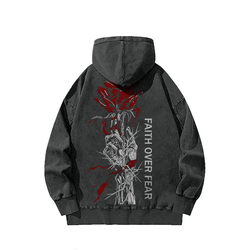 100% Cotton Faith Over Fear Print Washed Hoodie  - image 1