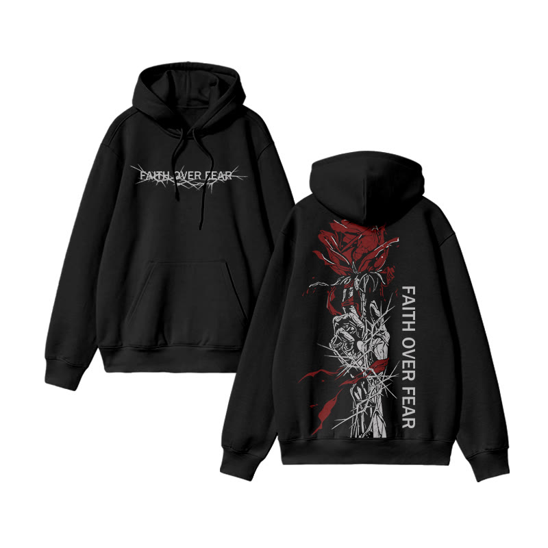 Faith Over Fear Print Hoodie - Black - US16-18(2XL) - image 1