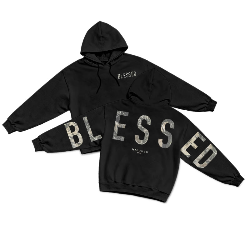 Blessed Dead Leaves Camouflage Print Hoodie - Black - US16-18(2XL) - image 1