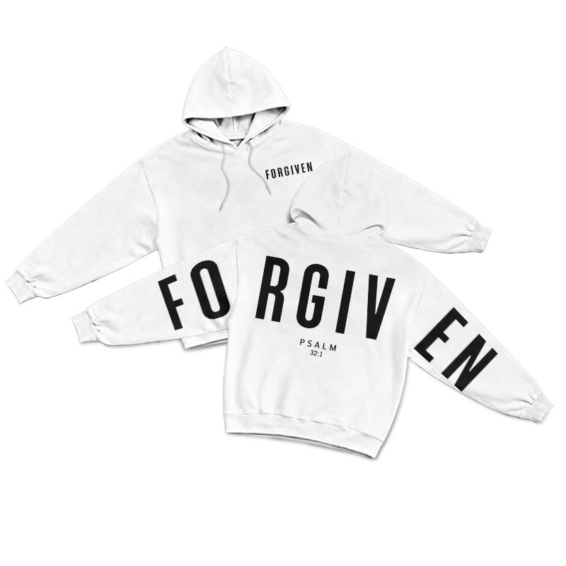 Unisex 100% Cotton Forgiven Psalm 32:1 Print Hoodie - White - US16-18(2XL) - image 1