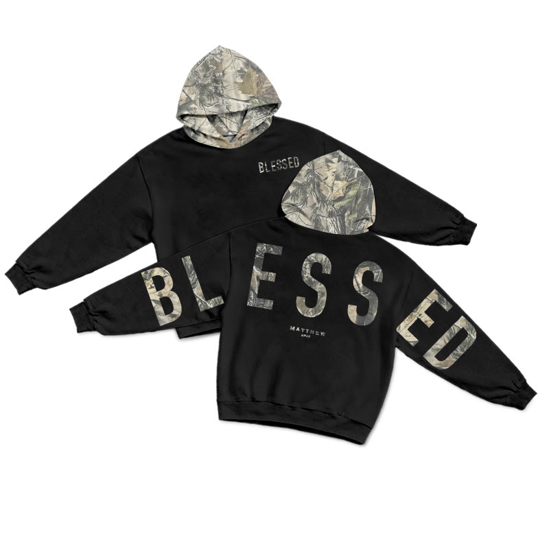 Blessed Matthew 5:3-12 Dead Leaves Camouflage Print Hoodie - Black - US28-30(4XL) - image 8