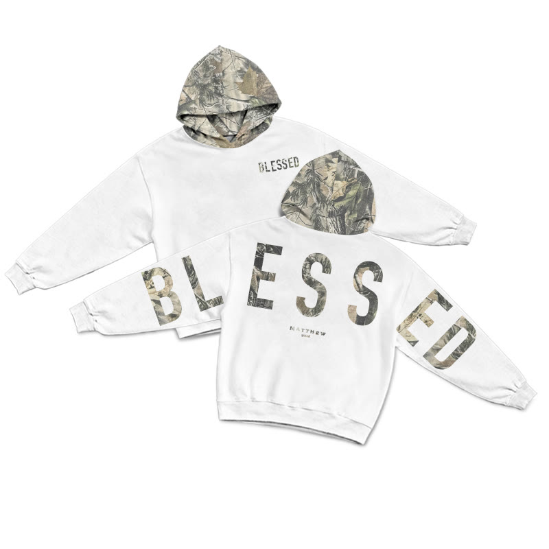 Blessed Matthew 5:3-12 Dead Leaves Camouflage Print Hoodie - White - US28-30(4XL) - image 1