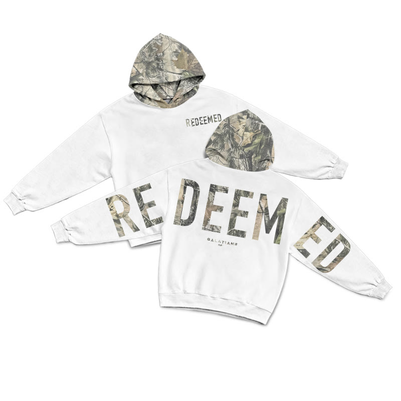 Redeemed Galatians 2:20 Dead Leaves Camouflage Print Hoodie - White - US28-30(4XL) - image 1