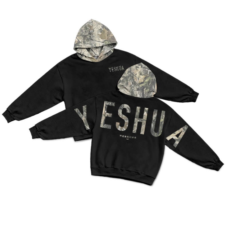 Yeshua Hebrews 13:8 Dead Leaves Camouflage Print Hoodie - Black - US28-30(4XL) - image 1