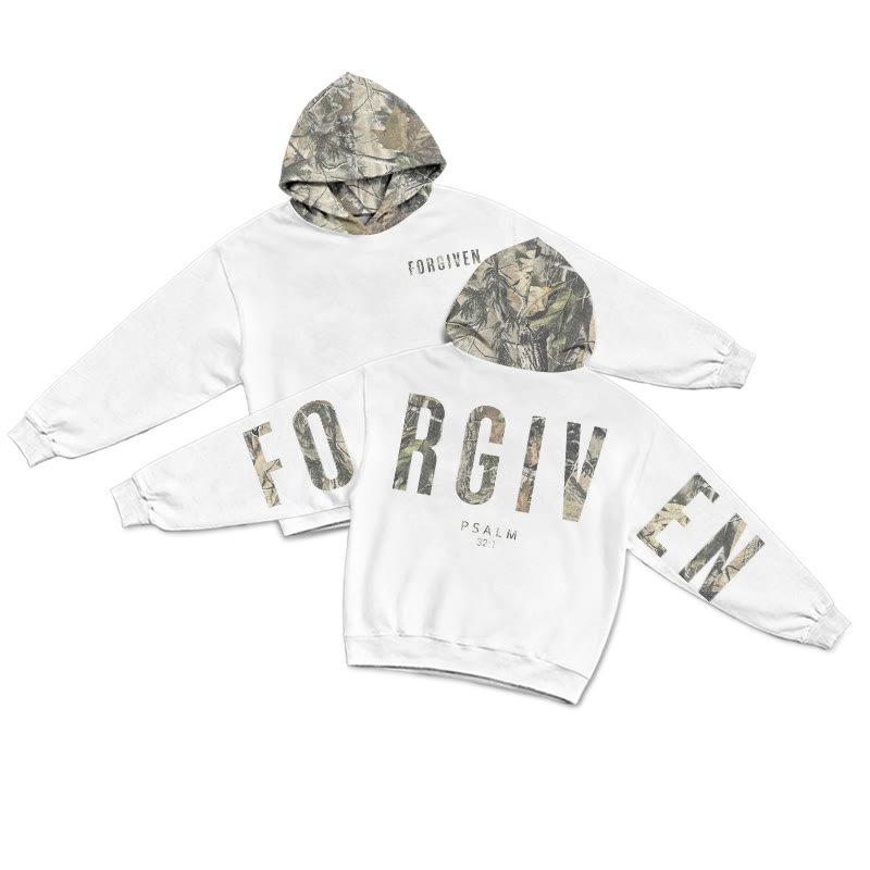 Forgiven Psalm 32:1 Dead Leaves Camouflage Print Hoodie - White - US28-30(4XL) - image 1