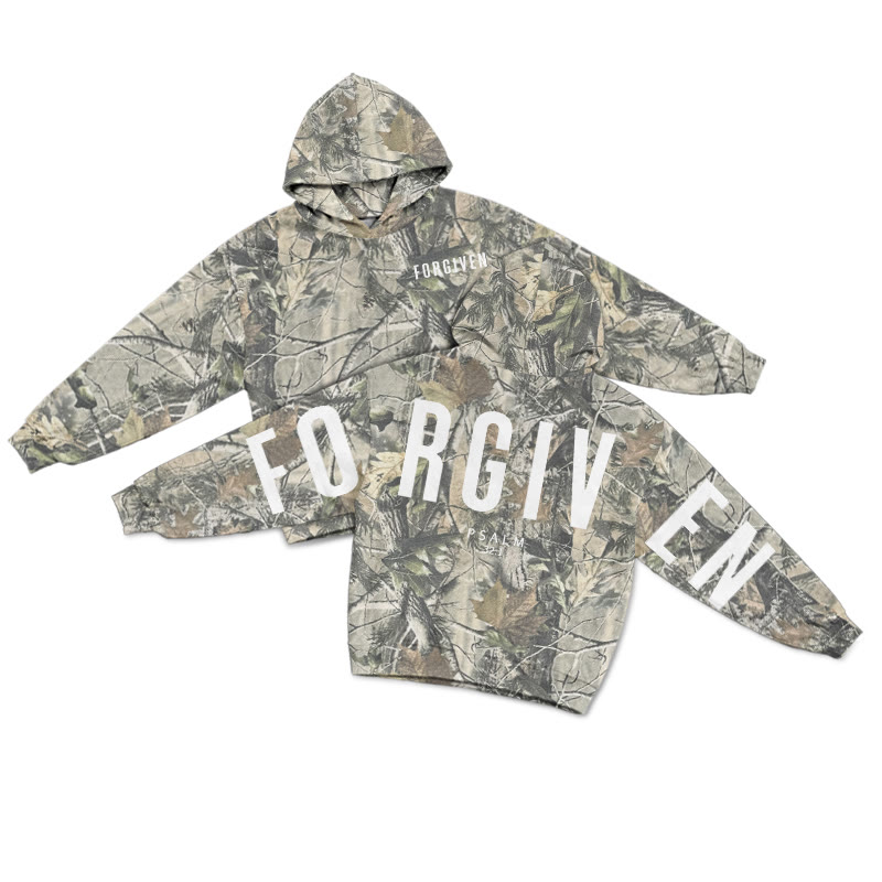 Unisex Forgiven Psalm 32:1 Dead Leaves Camouflage Print Hoodie - Green - US44-46(8XL) - image 1