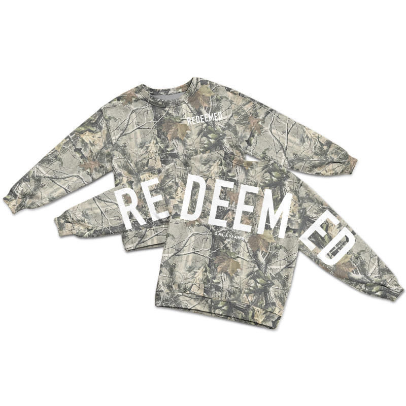 Unisex Redeemed Galatians 2:20 Dead Leaves Camouflage Print Sweatshirt - Green - 6XL - image 1