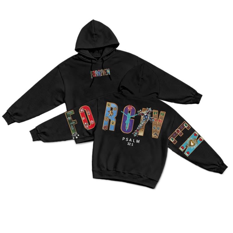Gemstone Forgiven Psalm 32:1 Print Hoodie - Black - US16-18(2XL) - image 11