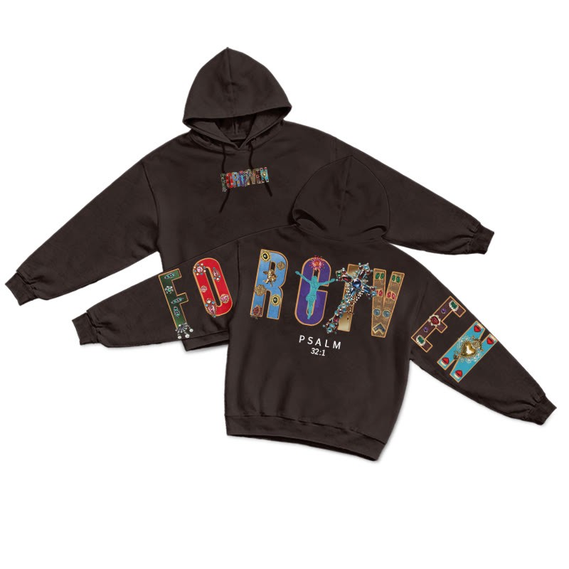 Gemstone Forgiven Psalm 32:1 Print Hoodie - Coffee - US16-18(2XL) - image 13