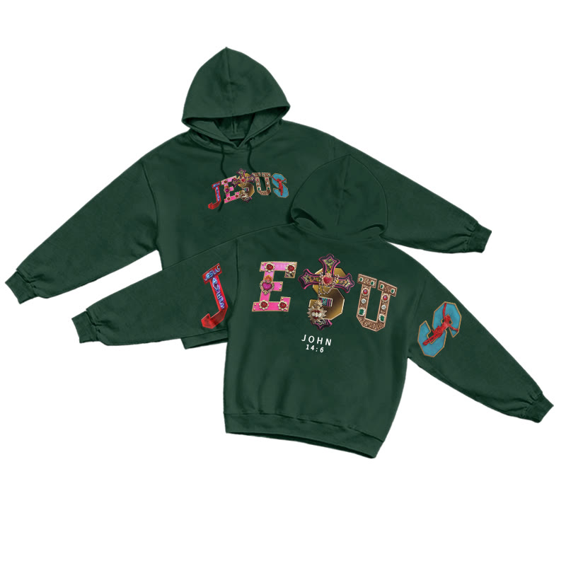 Gemstone Jesus John 14:6 Print Hoodie - Dark Green - US16-18(2XL) - image 11