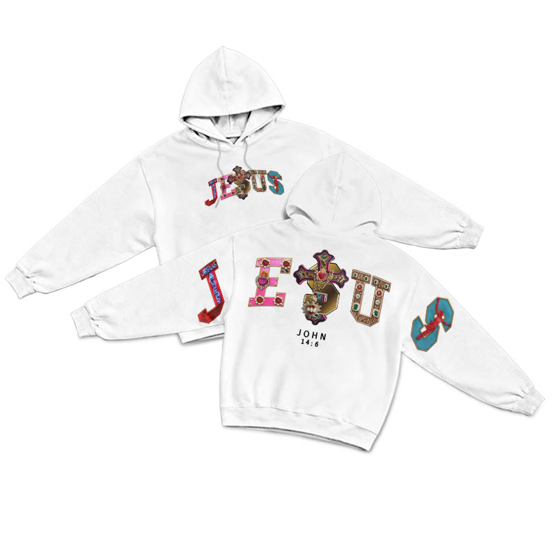 Gemstone Jesus John 14:6 Print Hoodie - White - US16-18(2XL) - image 1